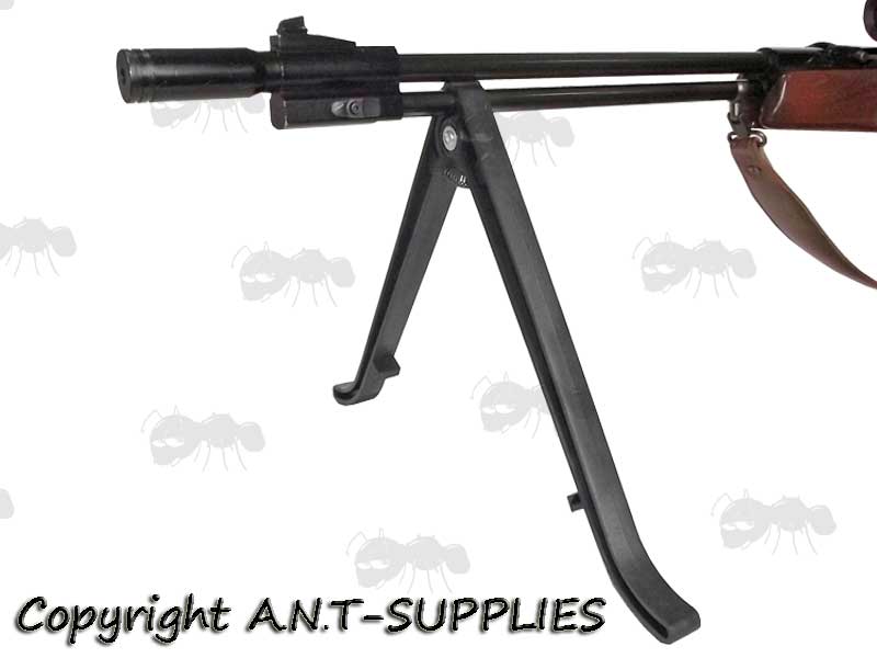Universal Barrel Fitting Plastic Bipod with Curved Legs Fitted To Webley Eclipse Air Rifle Under Lever