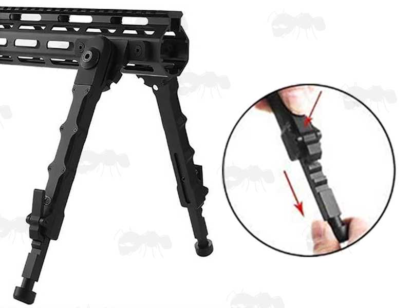 Two Piece Design Rifle Bipod Shown Fitted to an M-Lok Handguards