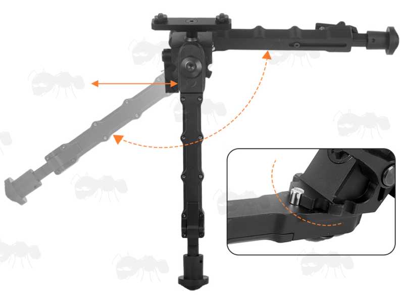 Close-Up View of The Quick-Release Lever Folding Retractable Leg of The One Piece ALl Design Metal Rifle Bipod for M-Lok Slotted Handguards