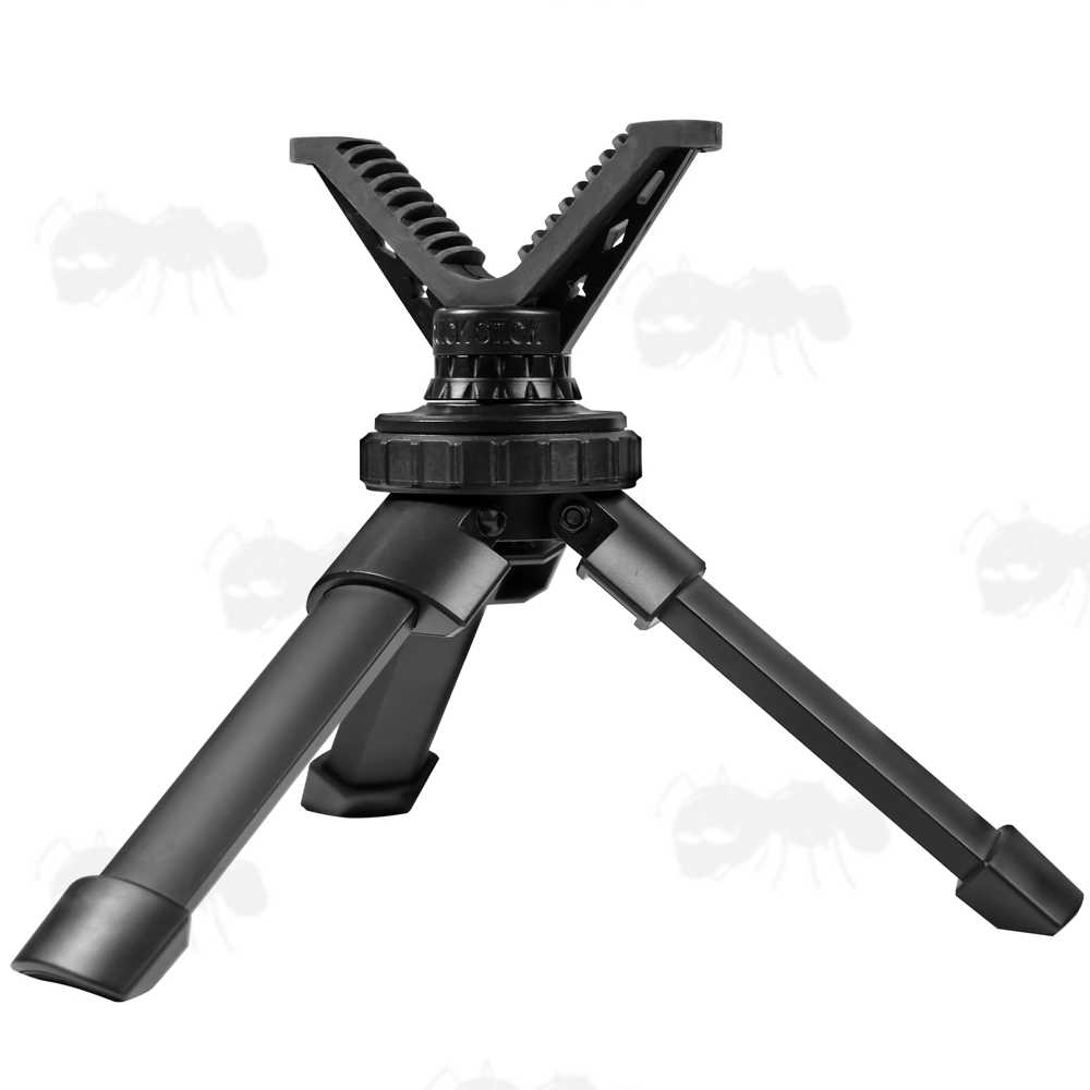 Compact Black Metal Tripod Benchrest Shooting Quick Stick with Removable V Notch Rest