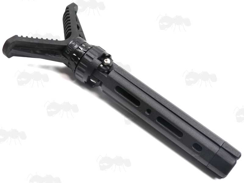 Folded View of The Compact Black Metal Tripod Benchrest Shooting Quick Stick with Removable V Notch Rest