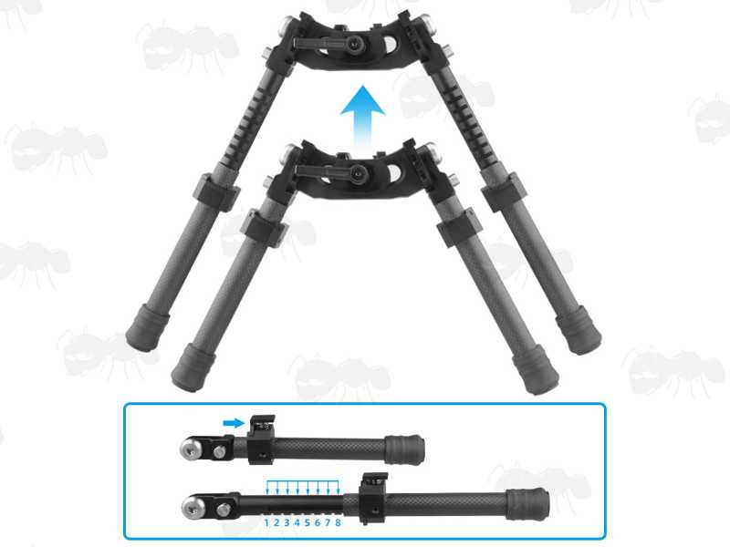 Extended Legs Length on The Canting Tactical Rifle Bipod for 1913 Style Picatinny Rails X-10 with Carbon Fiber Legs