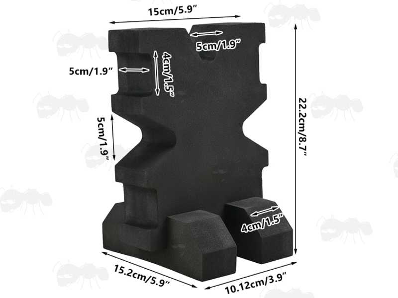 Dimensions of The Three Part Black EVA Foam Gun Shooting Benchrest