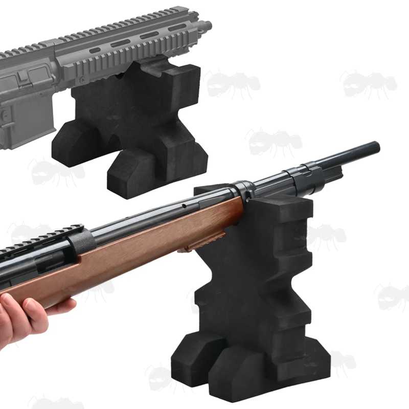 Three Part Black EVA Foam Gun Shooting Benchrest, Shown In Use with Rifles