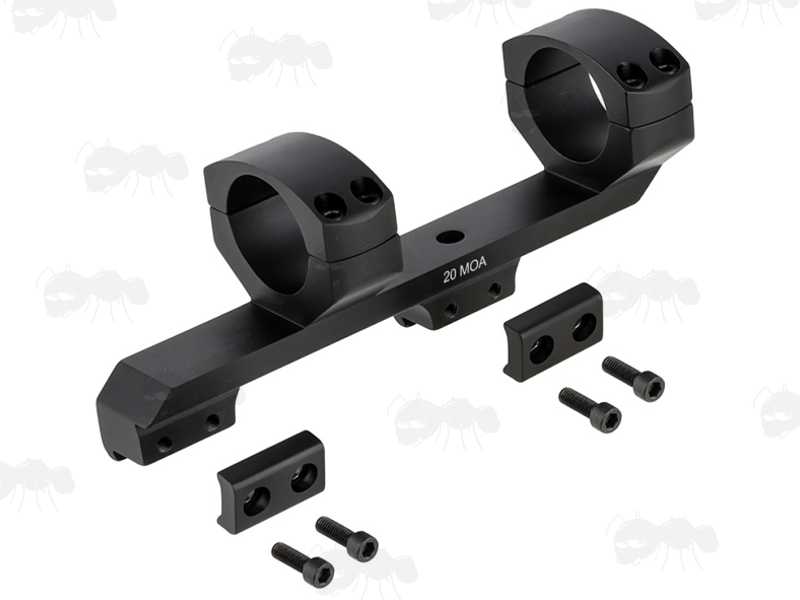 20MOA High-Profile Double Clamped 30mm Scope Rings One Piece Mount for Dovetail Rails, Shown with Clamping Plates Being Fitted