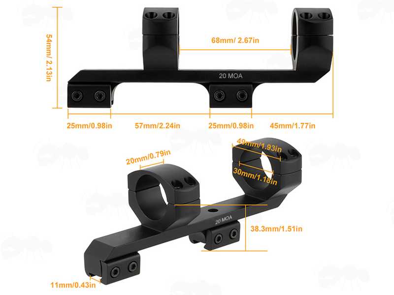 Dimensions of The 20MOA High-Profile Double Clamped 30mm Scope Rings One Piece Mount for Dovetail Rails