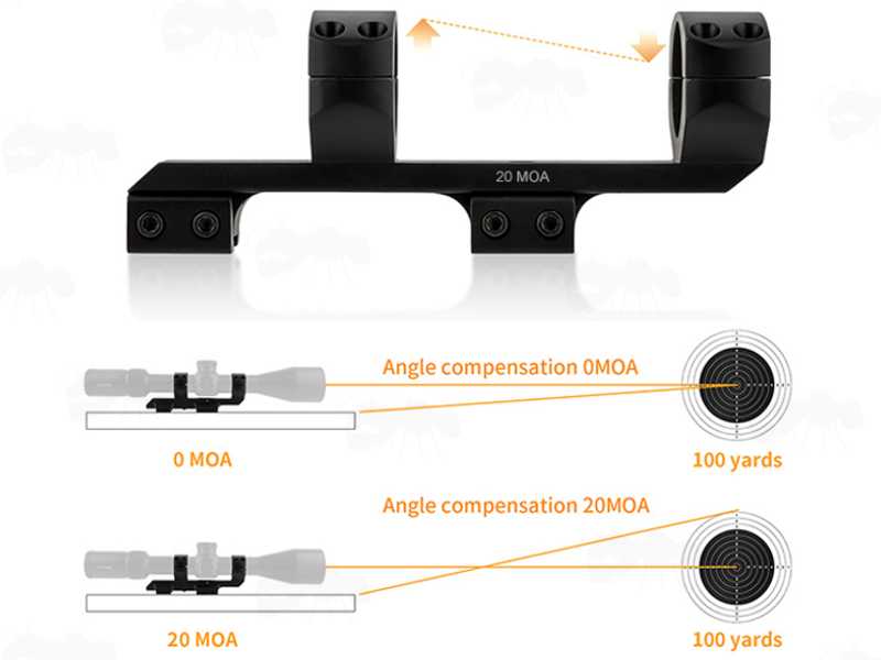 Angled of The 20MOA High-Profile Double Clamped 30mm Scope Rings One Piece Mount for Dovetail Rails