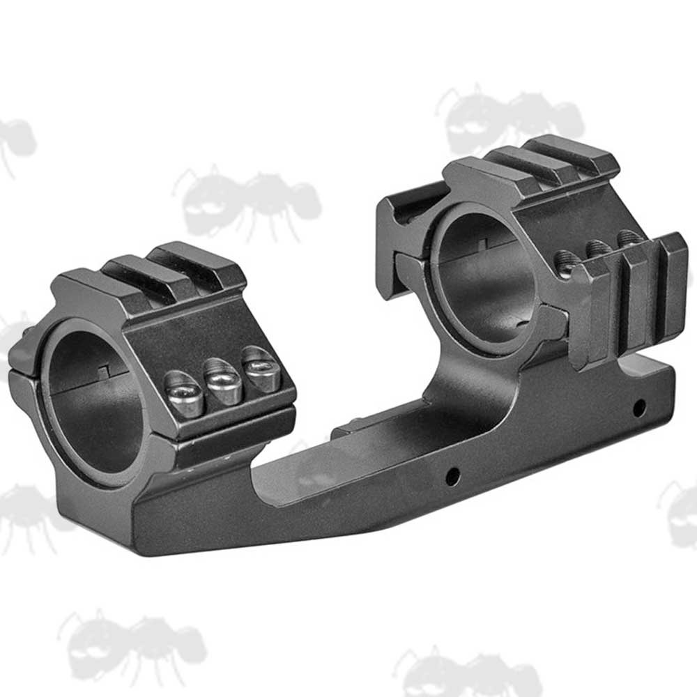 Dovetail Rail One Piece Extended Reach 30mm Ring Scope Mount with Accessory Weaver / Picatinny Top and Tri Rails