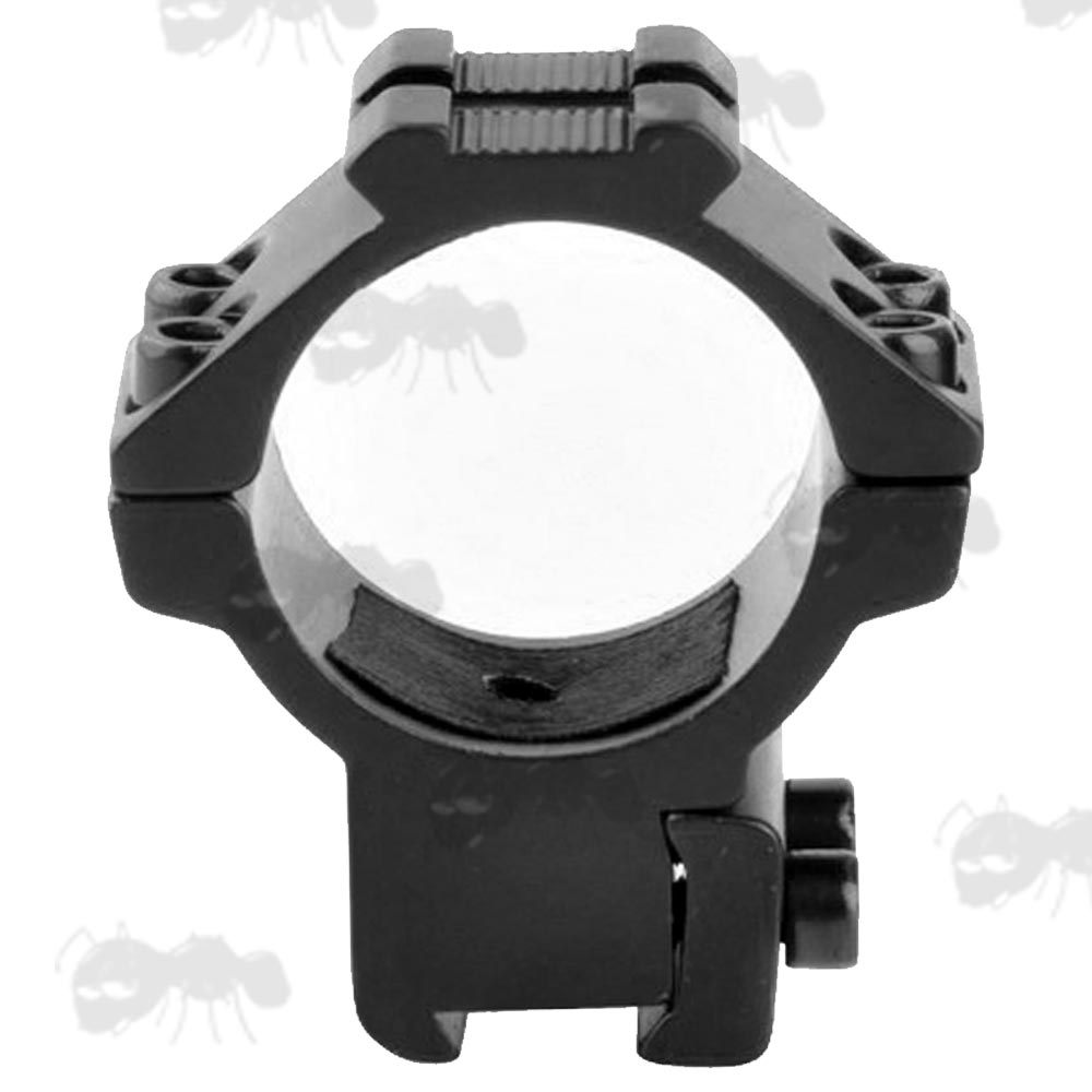 Rambo Medium-Profile Double Clamped 30mm Scope Ring for Dovetail Rails with Rail Head