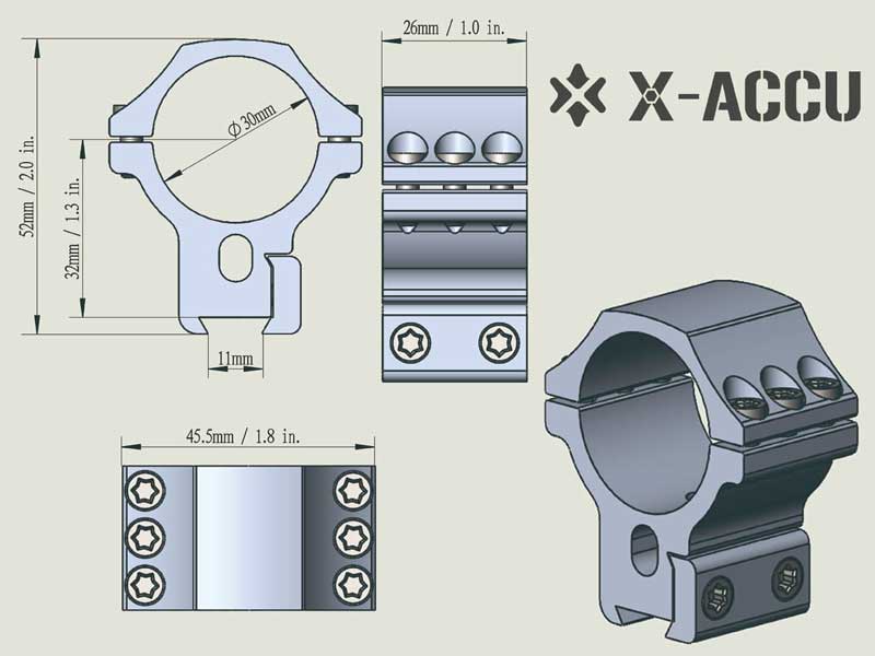 Specs on The Medium-Profile 11mm Dovetail Rail 30mm X-Accu Scope Ring Mounts
