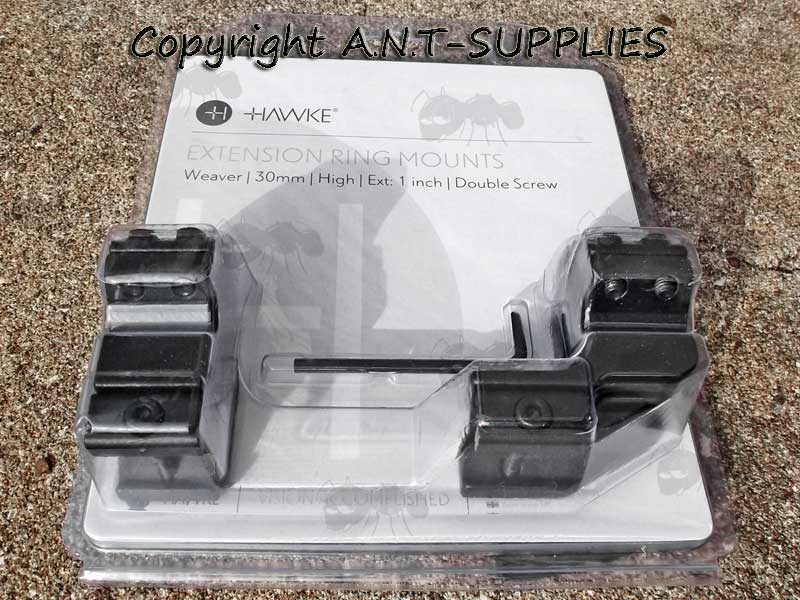 Pair of Hawke Two Inch Extension Ring Mounts for Weaver Rails, High Profile Design for 25mm Diameter Scope Tubes, Model 22 125