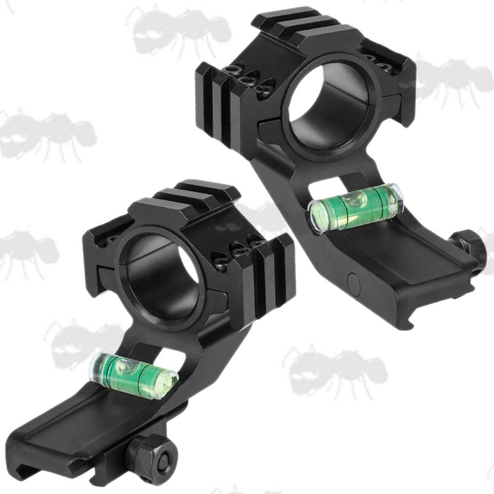 One Piece Forward Reach 25mm and 30mm Scope Ring Mounts for Weaver / Picatinny Rails With Tri-Rail Accessory Ring Caps