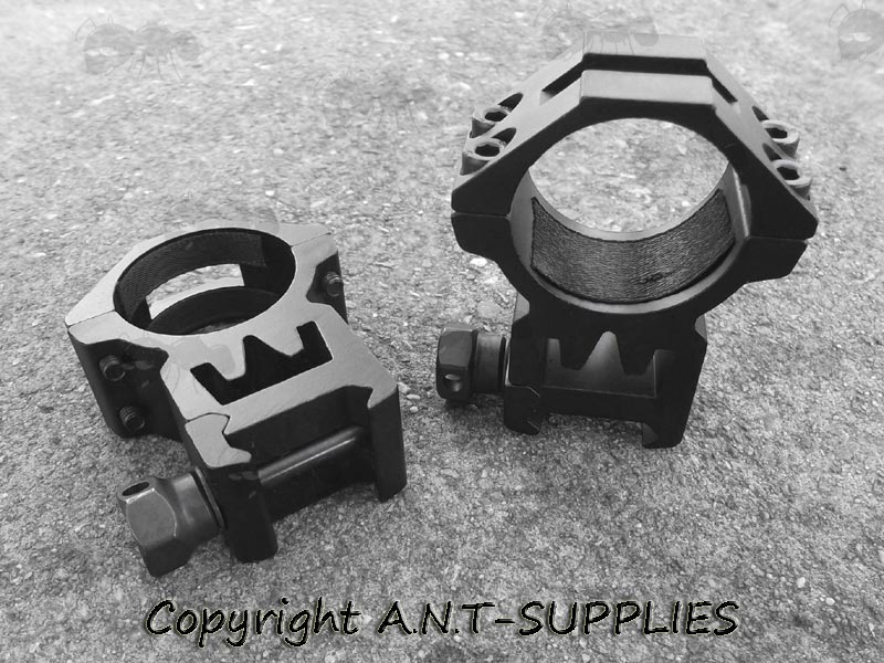 Pair of High Profile Weaver / Picatinny Rail Mount Rings for 25mm and 30mm Scope Tubes