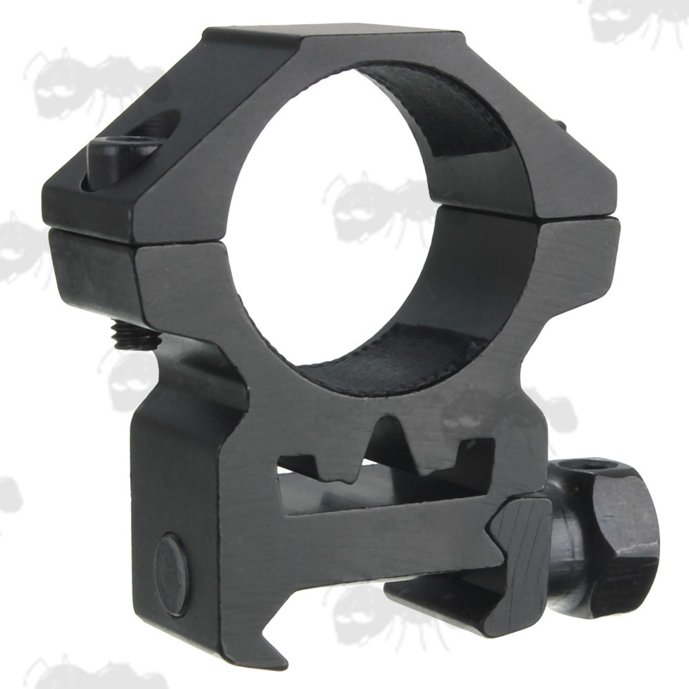 High-Profile Single Clamped 25mm Scope Ring for Weaver / Picatinny Rails with Crown Design See-Thru Channel
