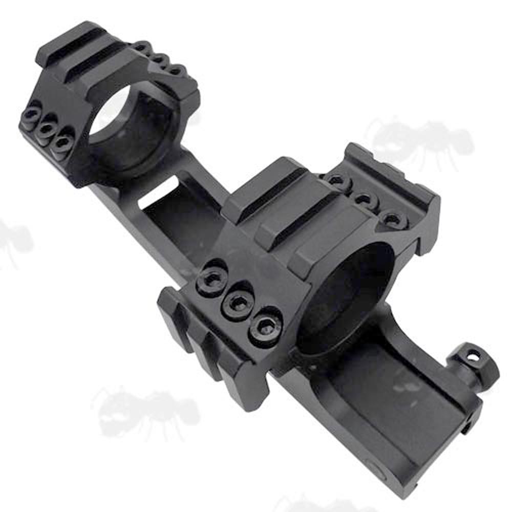 Forward Reach Offset Weaver Rail One Piece Scope Mount with 25mm Rings and a Tri Accessory Rails