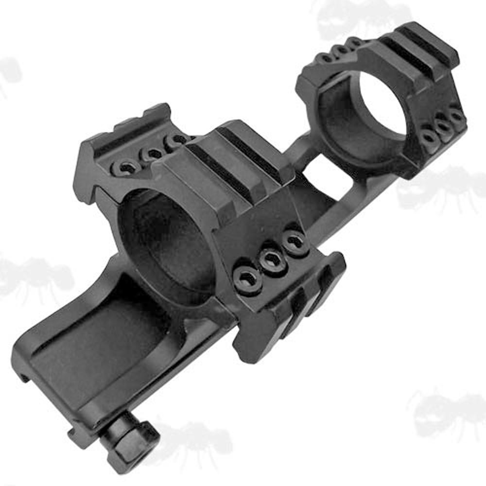 Forward Reach Offset Weaver Rail One Piece Scope Mount with 30mm Rings and a Tri Accessory Rails