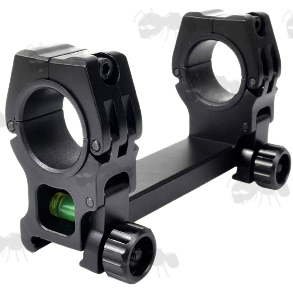 One Piece Scope Mount with Vertical Split Hinged Rings and Built in Spirit Level for Weaver / Picatinny Rails