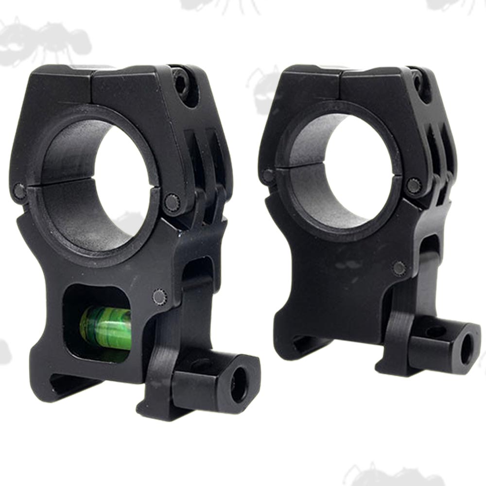 Two Piece Scope Mounts with Vertical Split Hinged Rings and Built in Spirit Level for Weaver / Picatinny Rails