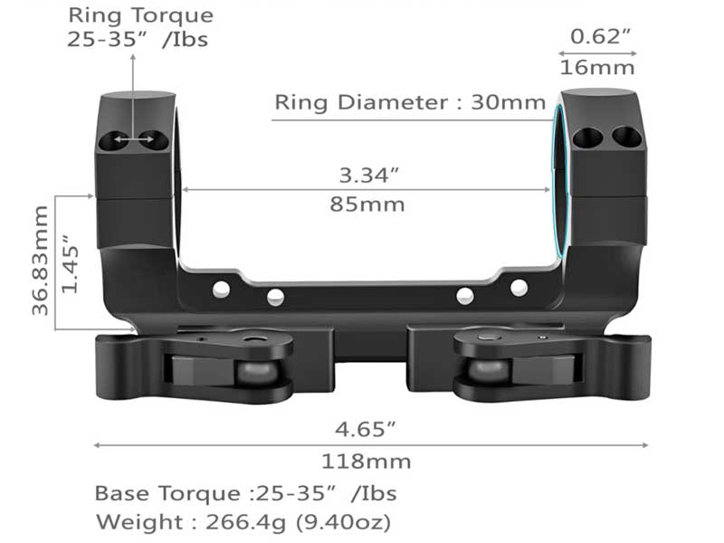 0MOA One Piece Triple Clamped 34mm Scope Rings Mount for Weaver / Picatinny Rails with Quick-Release Locking Levers