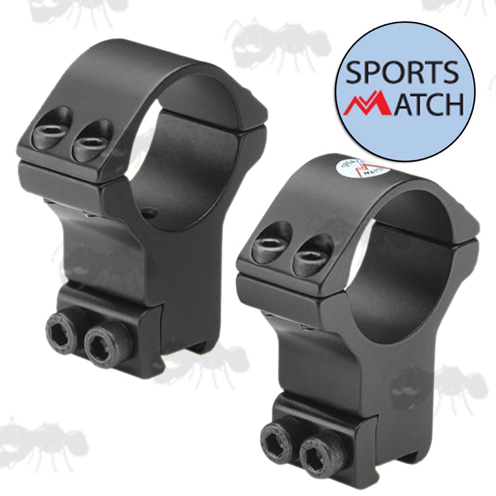 HTO71 Sportsmatch 9.5-10.5mm Dovetail Extra Height 25mm Diameter Scope Rings with Arrestor Pin
