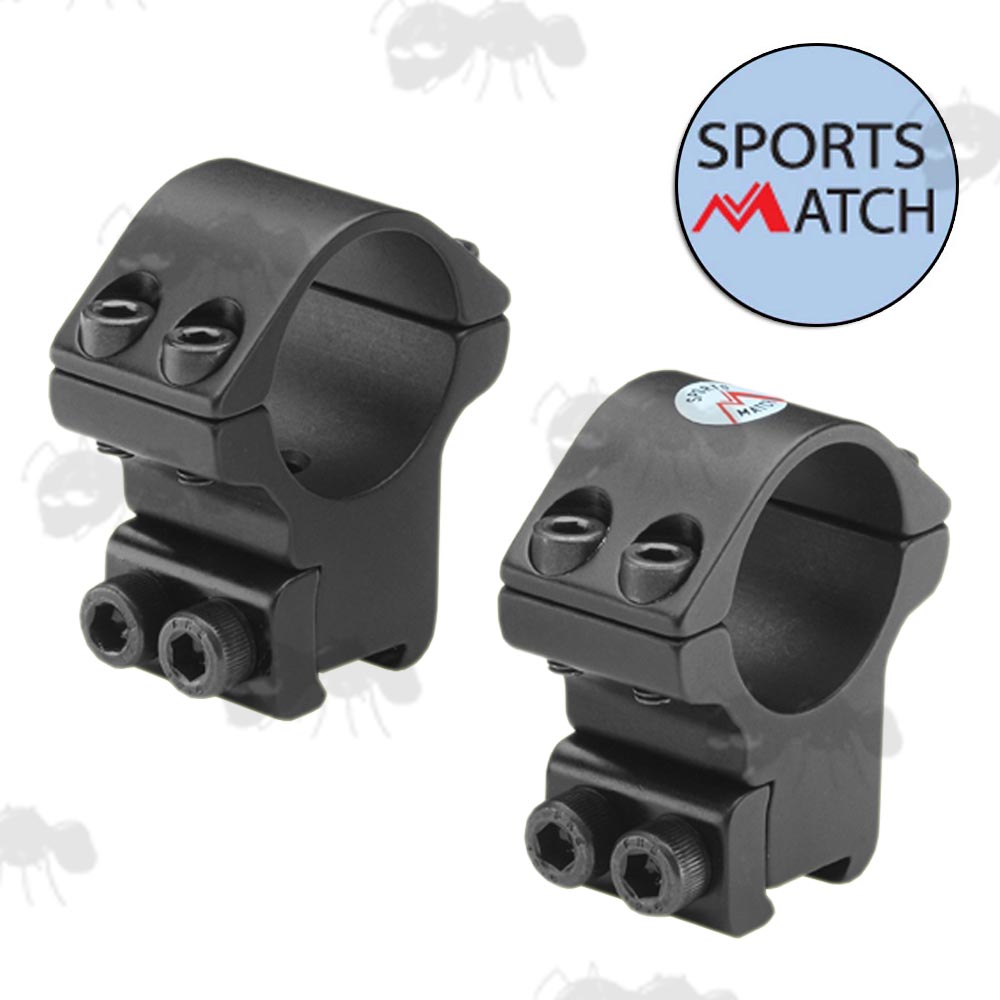 TO4C Sportsmatch 9.5-10.5mm Dovetail Medium Height 25mm Diameter Scope Rings with Arrestor Pin