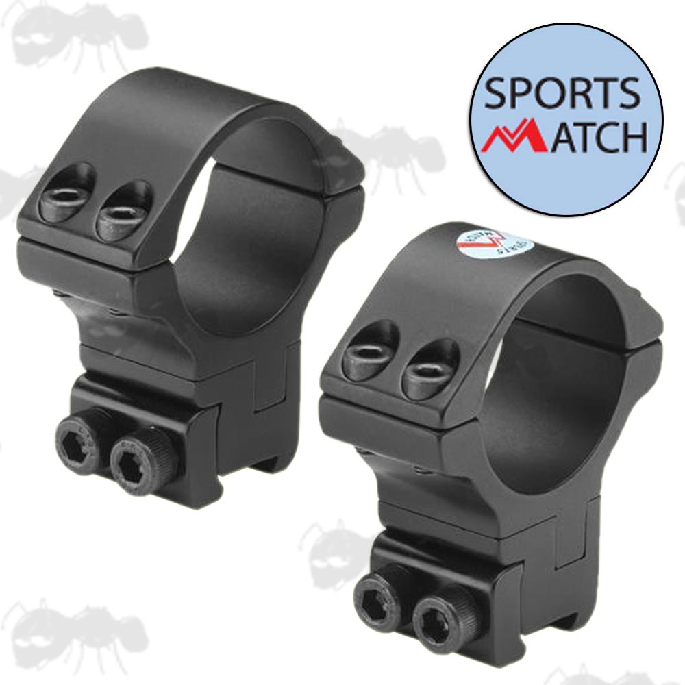 ATP61 Sportsmatch Dovetail Rail Two Piece Adjustable High Profile 30mm Diameter Scope Rings