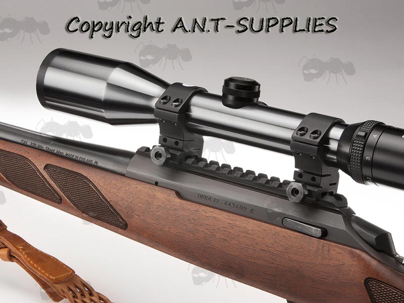 ATP72 Sportsmatch Weaver Rail Two Piece Adjustable High Profile 30mm Diameter Scope Rings Fitted to Rifle