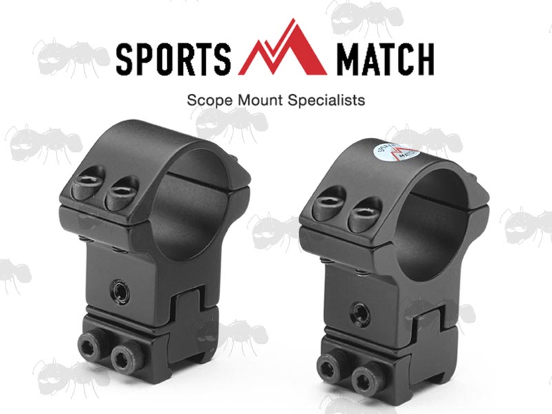 ATP65 Sportsmatch Dovetail Rail Two Piece Fully Adjustable High Profile 25mm Diameter Scope Rings