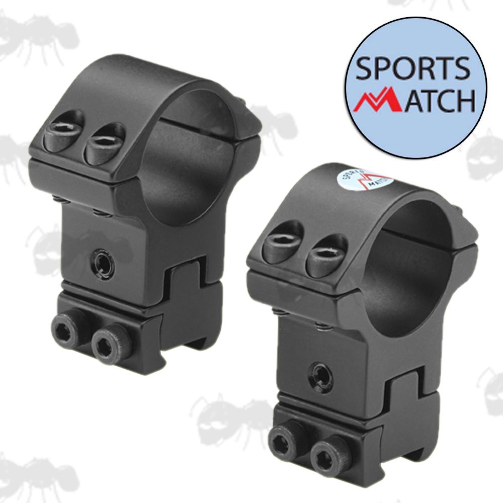 ATP65 Sportsmatch Dovetail Rail Two Piece Fully Adjustable High Profile 25mm Diameter Scope Rings