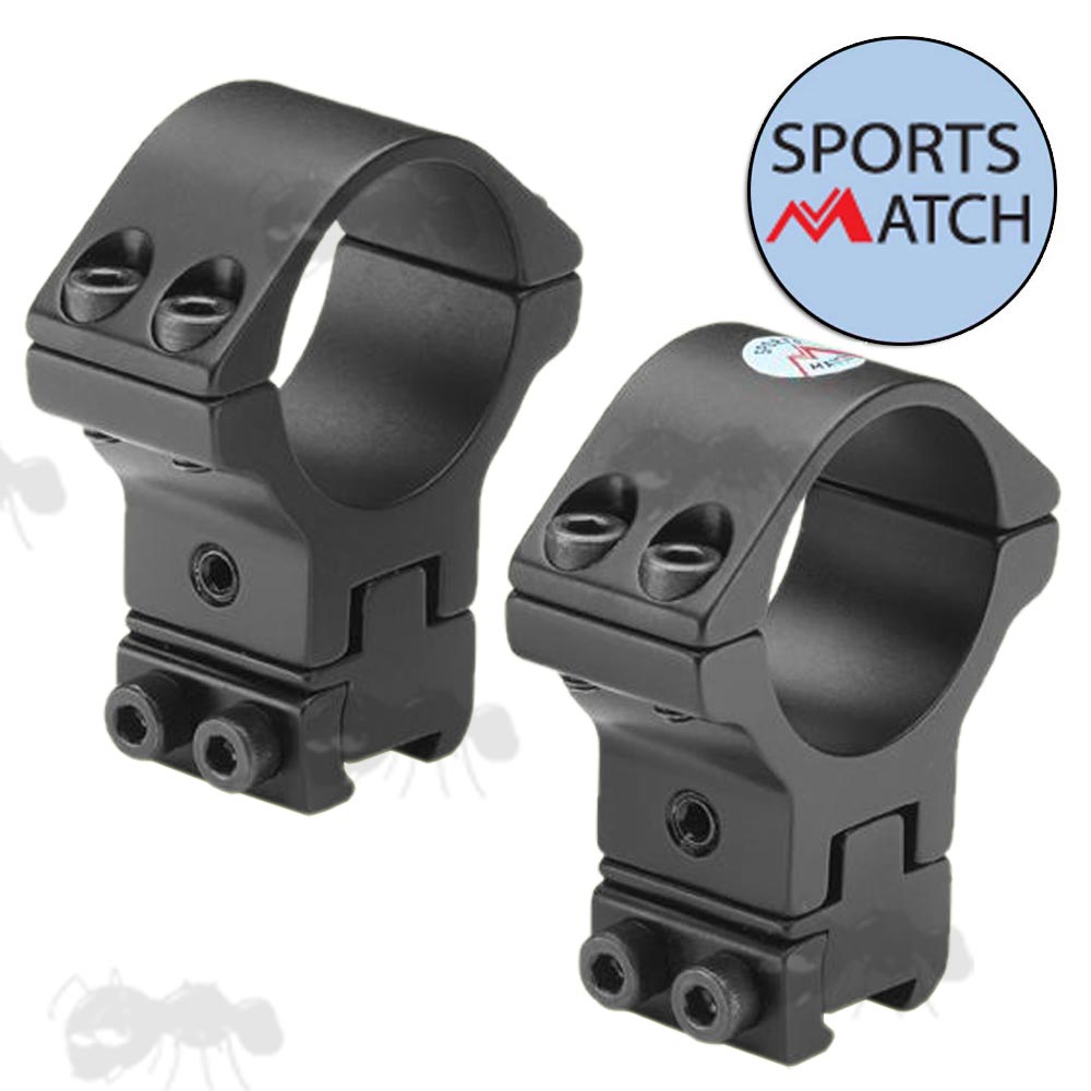 ATP66 Sportsmatch Dovetail Rail Two Piece Fully Adjustable High Profile 30mm Diameter Scope Rings