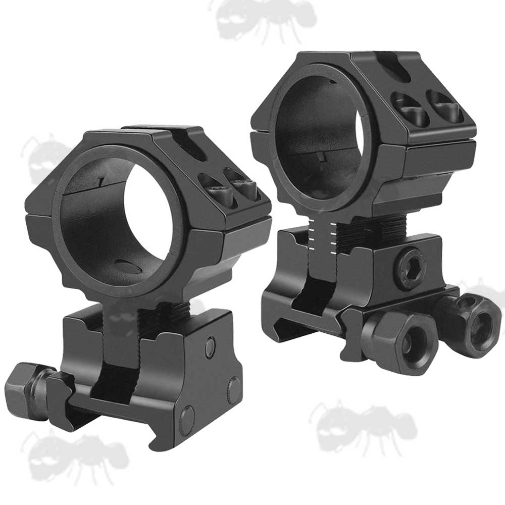 Pair of Double Clamped AnTac Adjustable Height Weaver / Picatinny Scope Mounts for 30mm Diameter Tubes