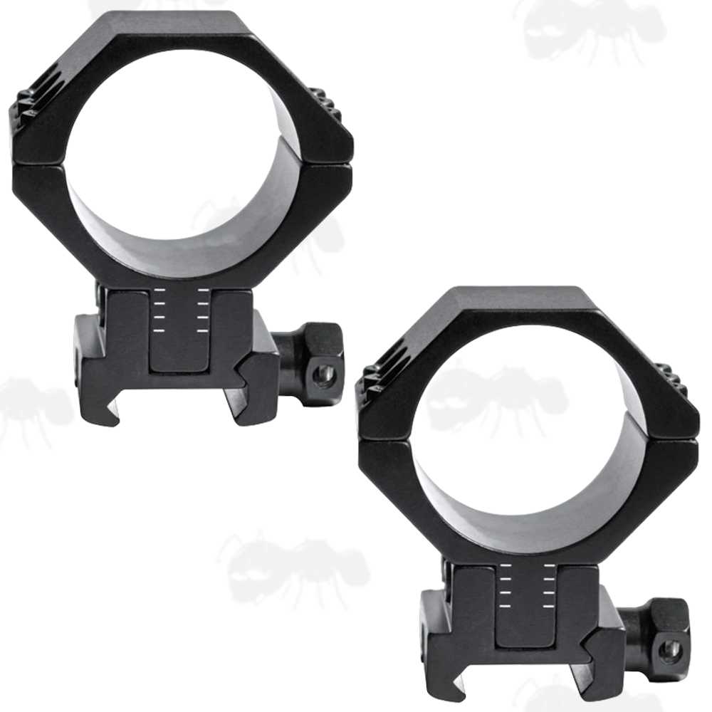Pair of Double Clamped AnTac Adjustable Height Weaver / Picatinny Scope Mounts for 34mm Diameter Tubes, Model with Solid Top Ring Design and Single Hex Nut Clamp Fitting