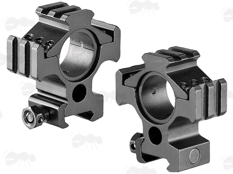 Pair of High Double Clamped 30mm Scope Rings for Weaver / Picatinny Rails with Tri-Rail Heads