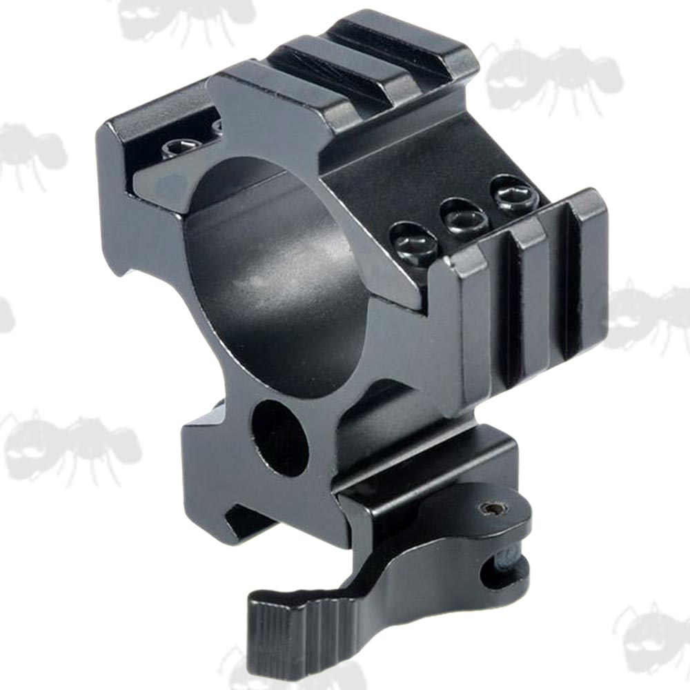 High-Profile Triple Clamped 30mm Scope Ring for Weaver / Picatinny Rails with Tri-Rail Head and Quick-Release Clamp Lever