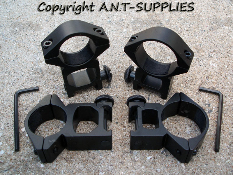 Pair of High Profile Weaver / Picatinny Rail Mount Rings for 25mm and 30mm Scope Tubes