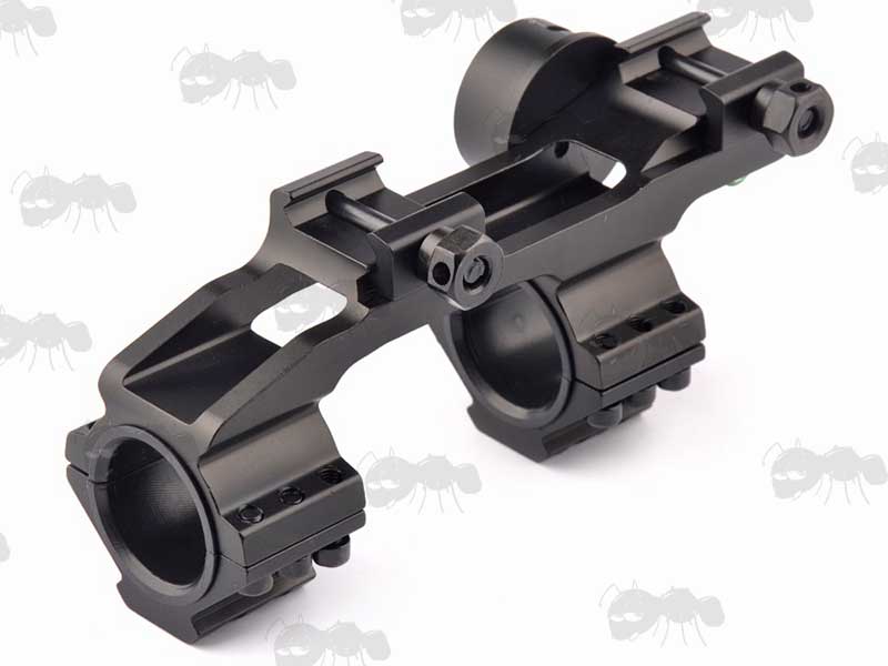 One Piece 30mm Scope Mount with Angle Indicator and Bubble Level for Weaver / Picatinny Rails With Fixed Top Accessory Rails