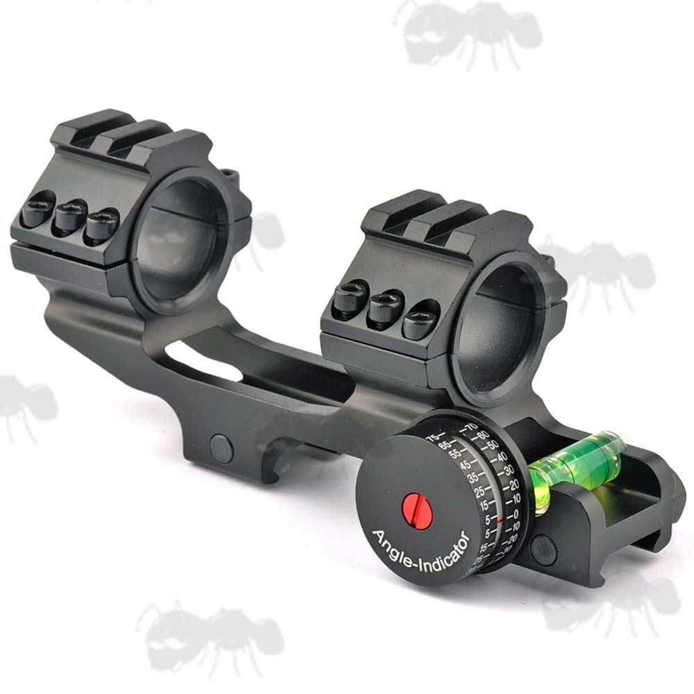 One Piece 30mm Scope Mount with Angle Indicator and Bubble Level for Weaver / Picatinny Rails With Fixed Top Accessory Rails