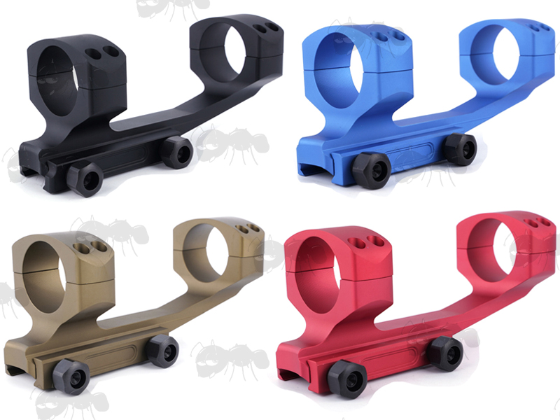 Black, Blue, Red and FDE Coloured One Piece Fixed Picatinny Precision Scope Mount Rings in OMOA and 20MOA
