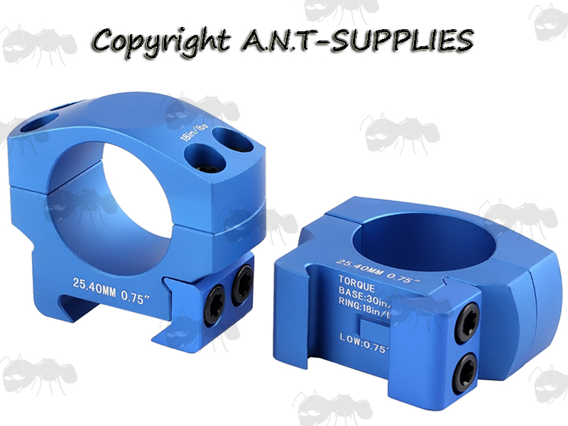 Blue Coloured Precision Picatinny 25mm Low Scope Ring Mounts