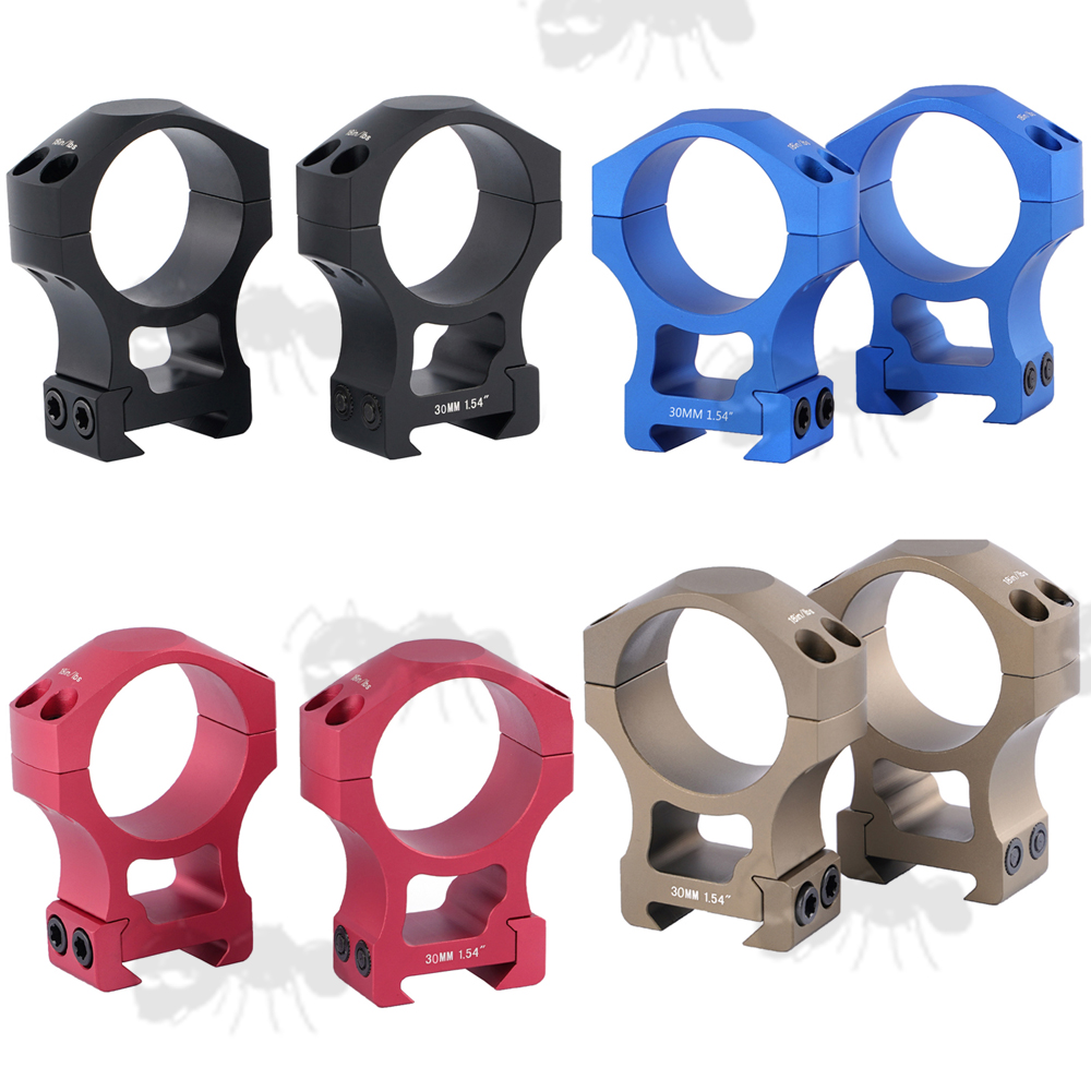 Black, Blue, Red and FDE Coloured Precision Picatinny 30mm Extra-High Scope Ring Mounts