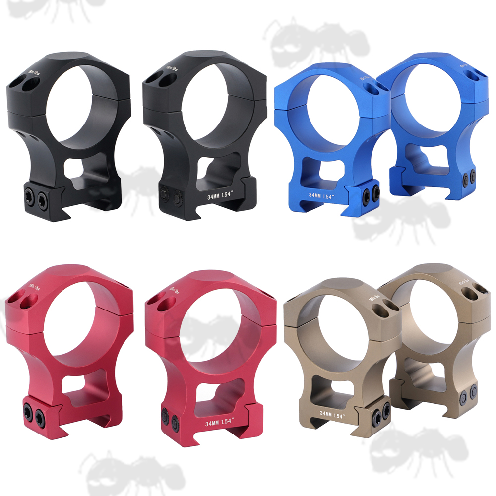 Black, Blue, Red and FDE Coloured Precision Picatinny 34mm Extra-High Scope Ring Mounts