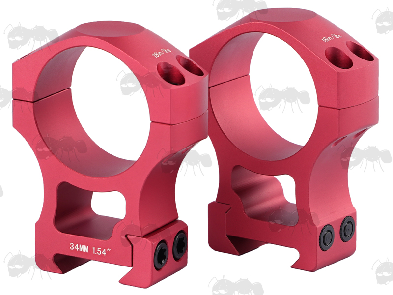 Red Coloured Precision Picatinny 25mm Low Scope Ring Mounts