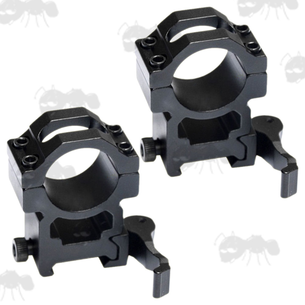 Pair of See-Through Design Throw-Lever Quick-Release 25mm Diameter High Rifle Scope Ring Mounts for Weaver / Picatinny Rail