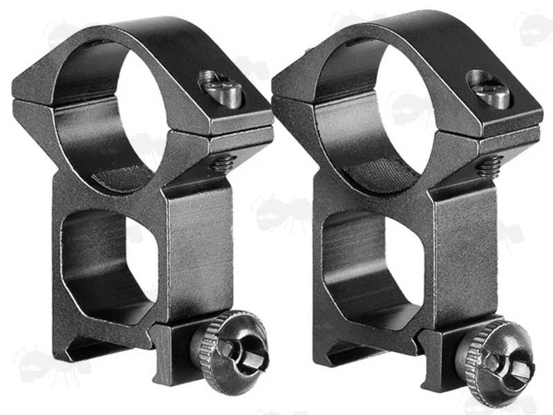 Pair of Extra High Profile Weaver / Picatinny Rail Mount Rings for 25mm Scope Tubes
