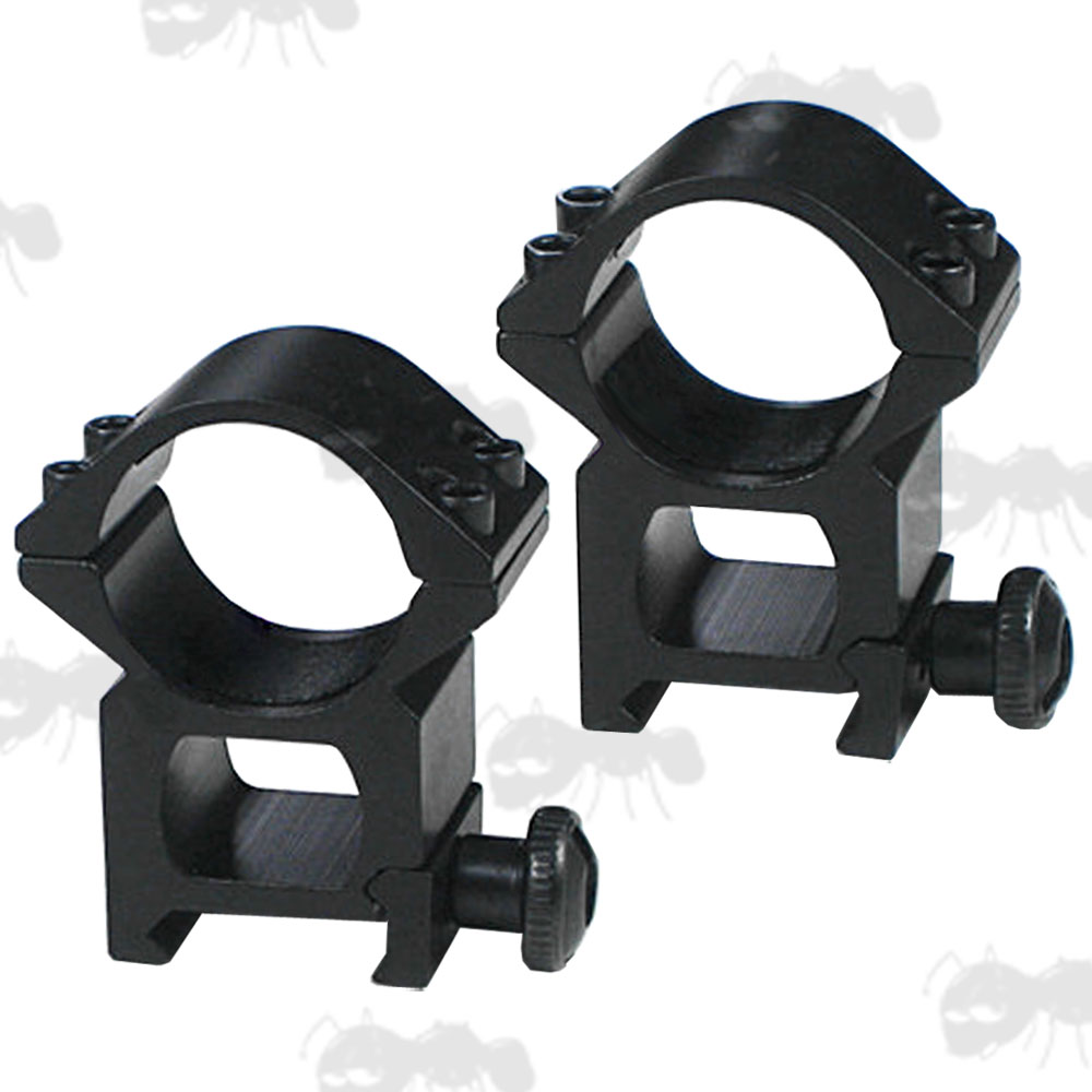Black, High-Profile Double Clamped 25mm Scope Rings for Weaver / Picatinny Rails