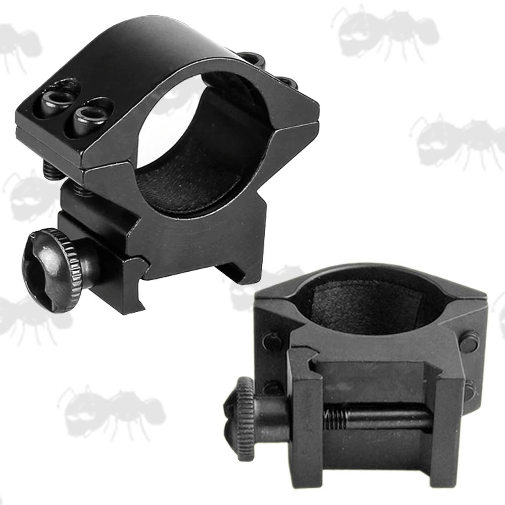 Black, Low-Profile Double Clamped 25mm Scope Rings for Weaver / Picatinny Rails