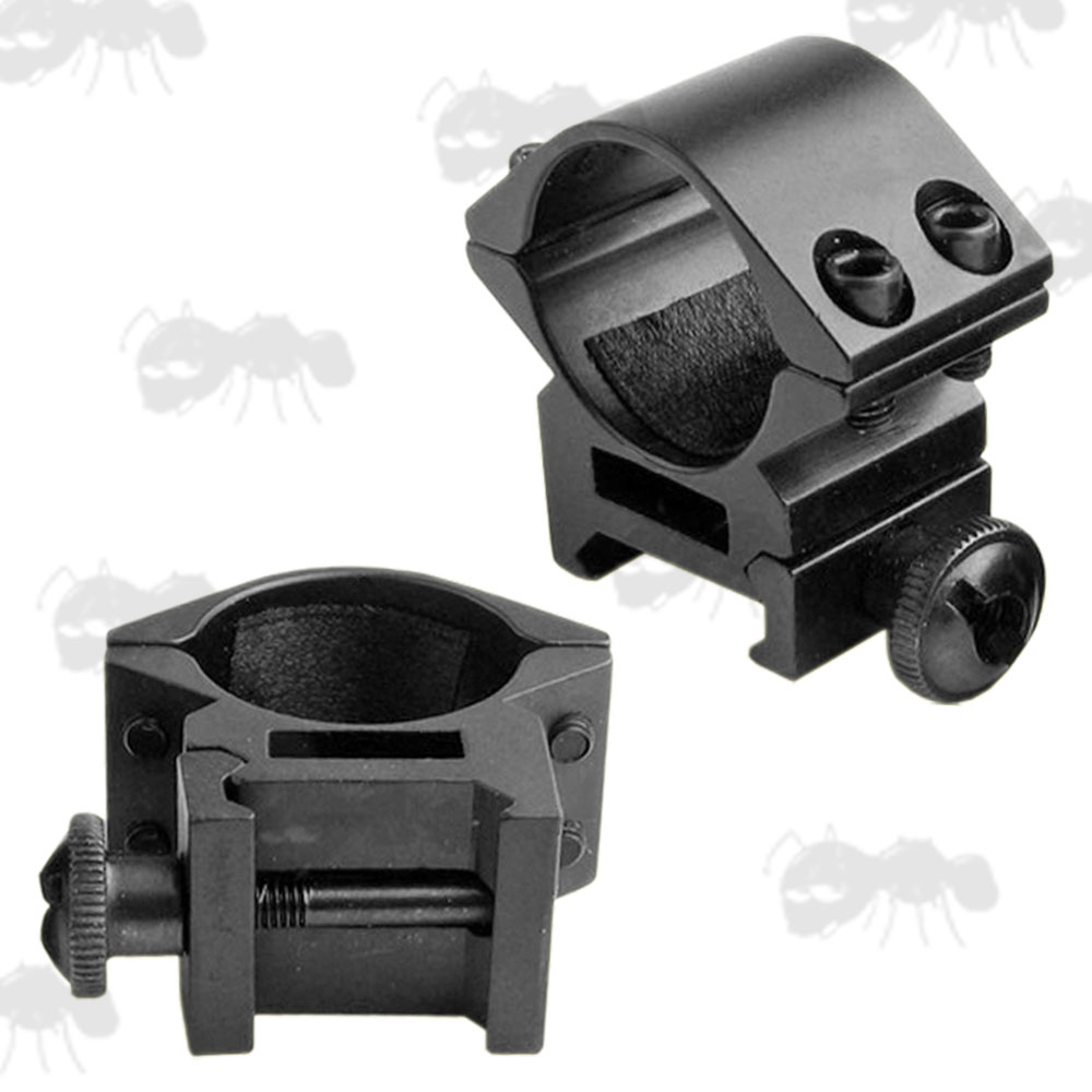 Black, Low-Profile Double Clamped 25mm Scope Rings for Weaver / Picatinny Rails