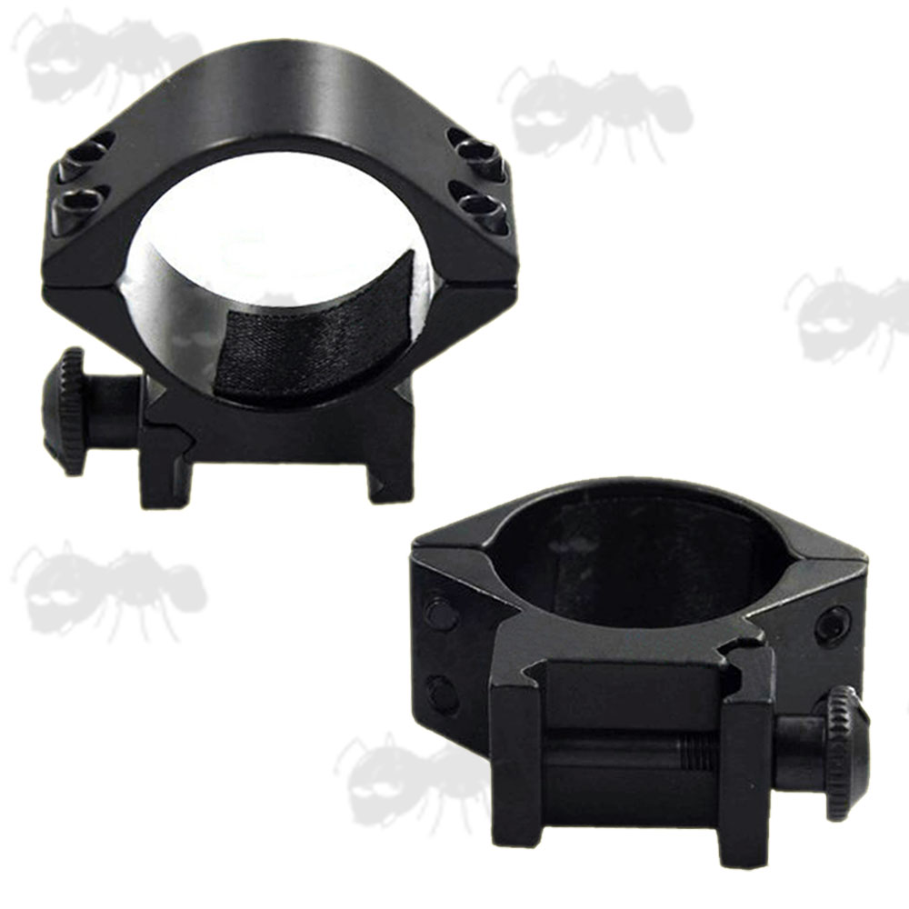 Black, Low-Profile Double Clamped 30mm Scope Rings for Weaver / Picatinny Rails