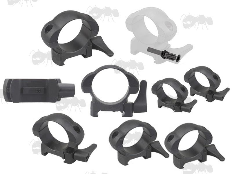 Low Profile 30mm Diameter Steel Scope Rings with Lever Lock for Weaver Rails