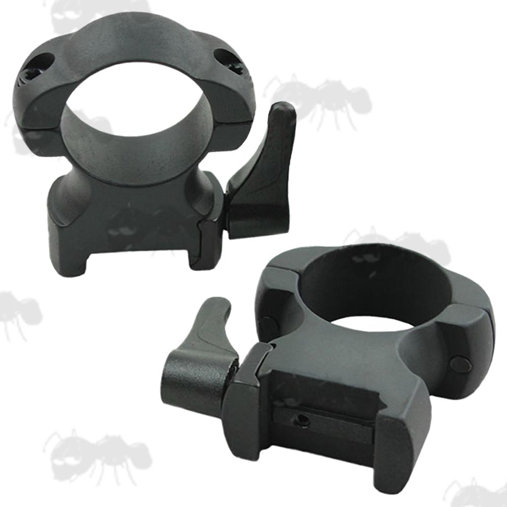 High Profile 25mm Diameter Steel Scope Rings with Lever Lock for Weaver Rails